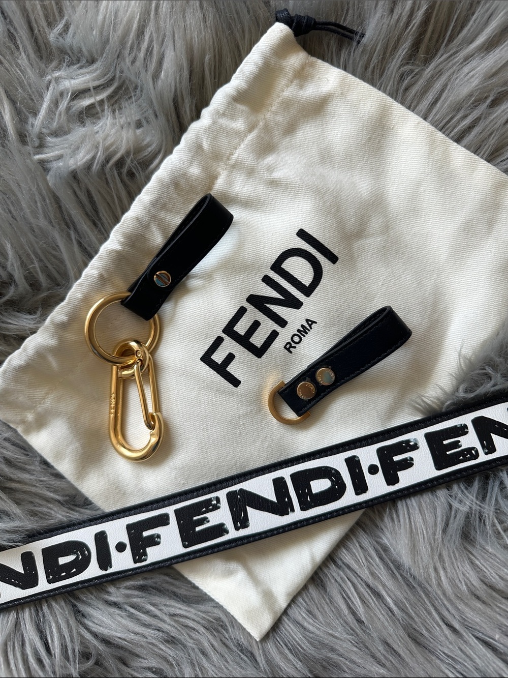 Authentic Fendi Black and White Logo Leather Shoulder Strap with Gold Hardware - Picture 4 of 4